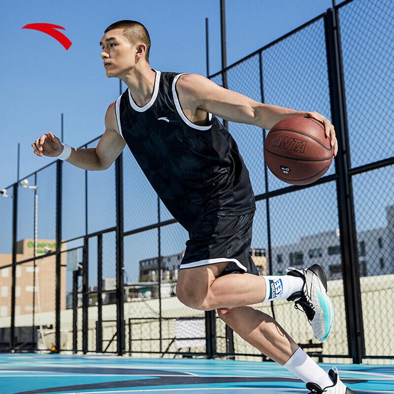 安踏ANTA官方旗舰 篮球服套装男比赛学生训练服健身运动衣背心短裤套装 基础黑-6 2XL(男185)